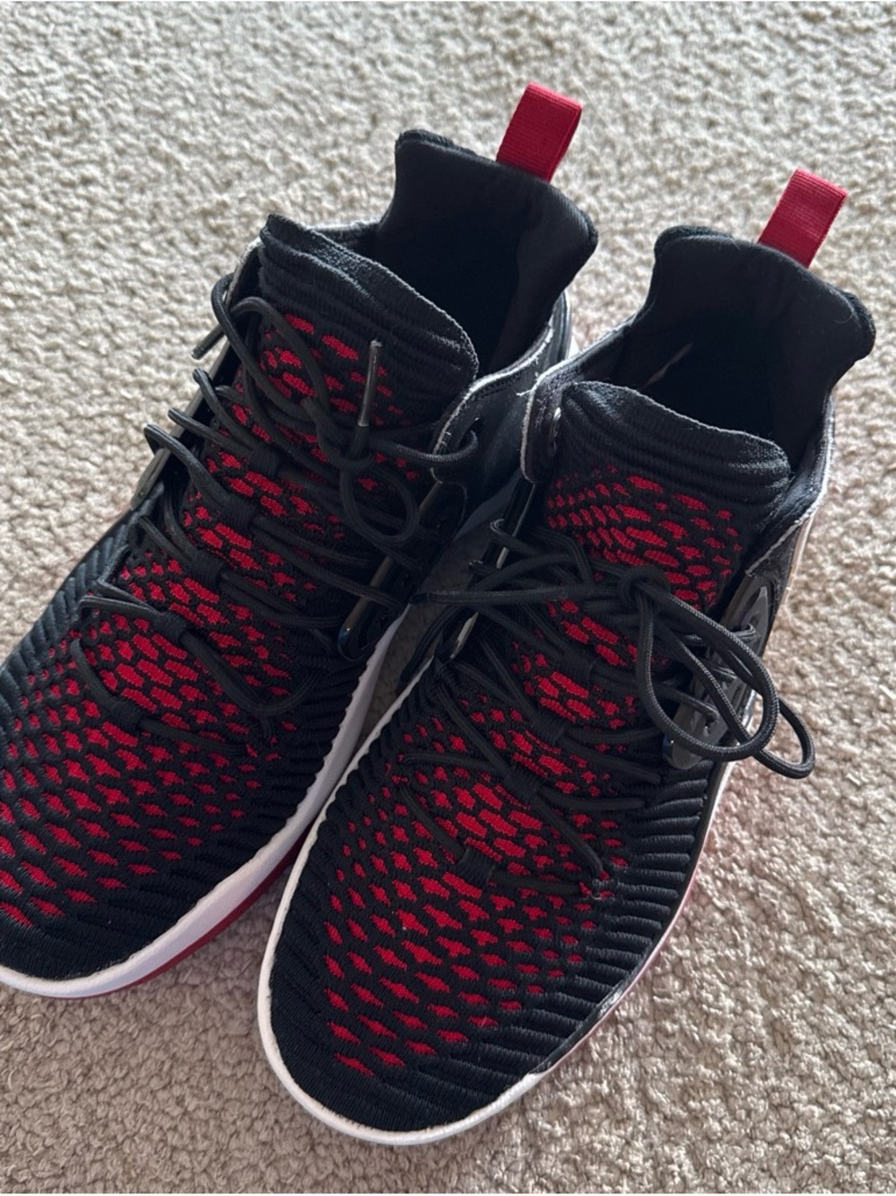 Jordan Kids Black and Red High-Top Knit Sneakers